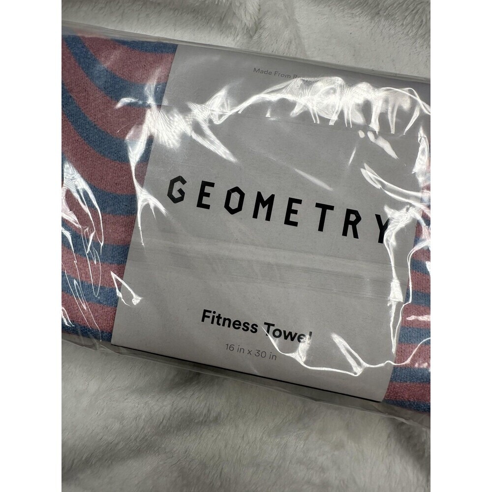 Geometry Fitness Towel 16x30 in Eco Recycled Material Blue Pink Striped Gym Yoga - Picture 2 of 5